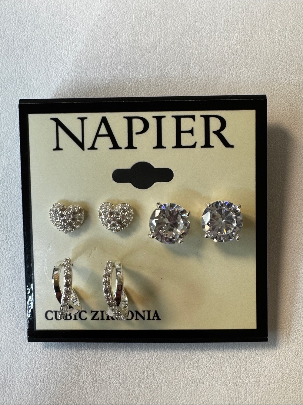 Napier Silver Cubic Zirconia Earring Set - Clear Crystals